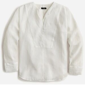 J. Crew White Ramie V-Neck Blouse XS -Airy Linen Alternative Coastal Grandma